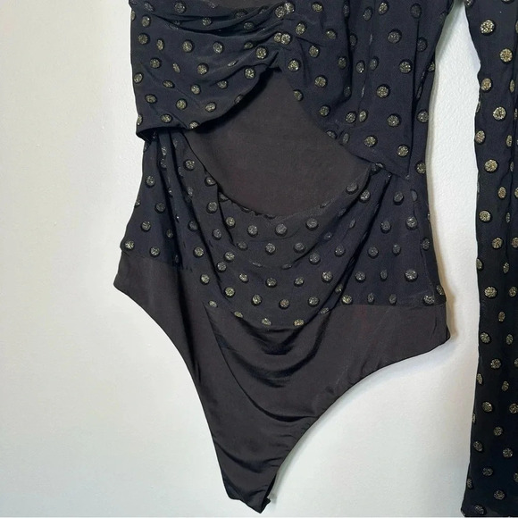 Lovers and Friends Goldie Bodysuit One Shoulder Glitter Polka Dot Size Medium - Picture 6 of 13
